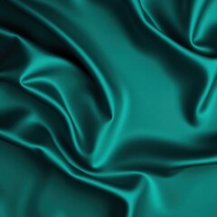 Fototapeta premium Dark teal green silk satin. Shiny smooth fabric. Soft folds. Luxury background with space for design. web banner. Flat lay, top view table. Birthday, Christmas, Valentine, New year.