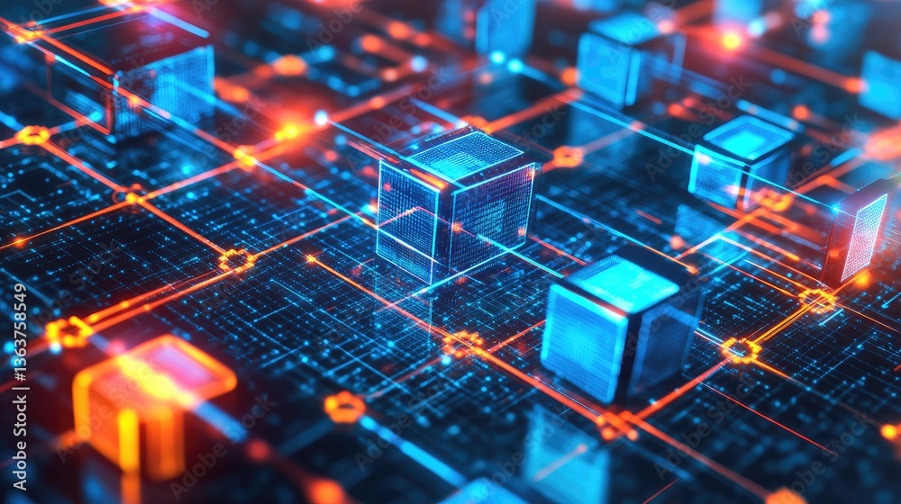 Poster futuristic nft authentication with a digital blockchain ledger, showcasing asset ownership verificat