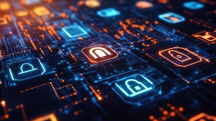 Futuristic multi-factor authentication system protecting digital payments and banking services.