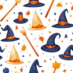 seamless A whimsical seamless pattern featuring witches hats and brooms perfect for halloween and seasonal celebrations