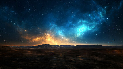 Fototapeta premium Cityscape At Night Under A Starry Nebula Sky