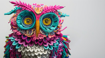 Vivid Whimsical 3D Owl Craft Made With Yarn and Paper