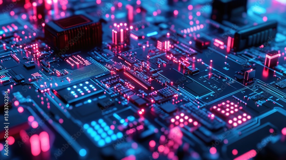 Fototapete neon-glowing ai-driven fintech network securing digital transactions and optimizing banking efficien