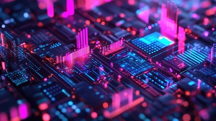 Obraz premium Neon-lit financial dashboard showcasing seamless e-commerce transactions, AI-driven payment insights, and secure encryption.