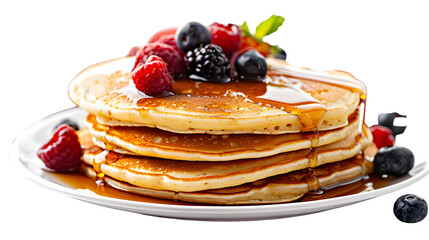 Stack of Pancakes with Berries and Syrup Delicious Breakfast Food Photo