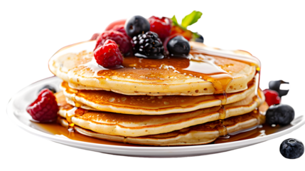 Stack of Pancakes with Berries and Syrup Delicious Breakfast Food Photo