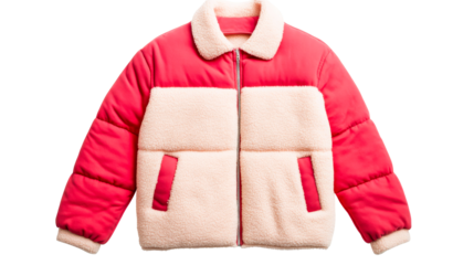 Cozy pink jacket with sherpa details, cut out transparent