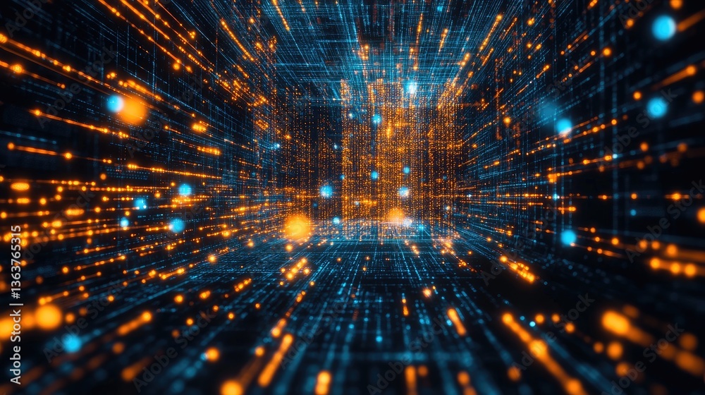 Poster quantum computing and blockchain interaction, showcasing futuristic data encryption, secure crypto t