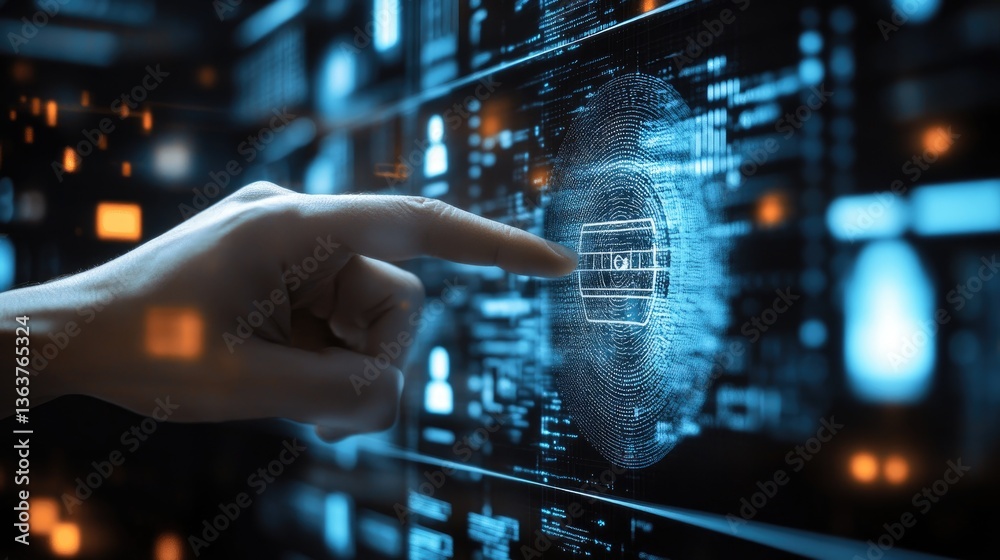 Poster real-time biometric security authentication system ensuring safe banking transactions.