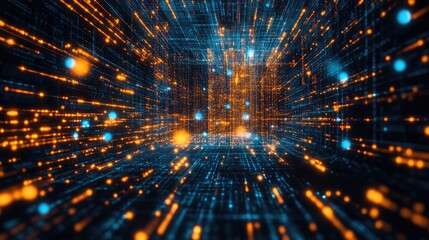 Obraz premium Quantum computing and blockchain interaction, showcasing futuristic data encryption, secure crypto transactions, and AI automation.