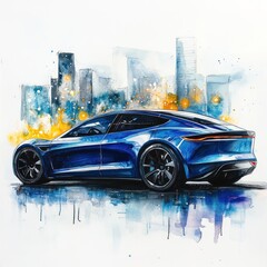 Electric car in city backdrop