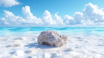 Tranquil beach scene with a single rock