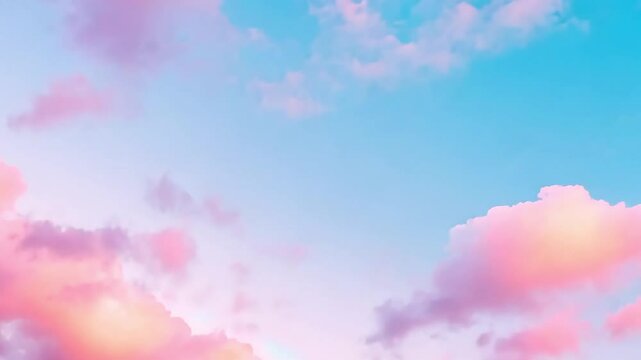 Colorful sky Pink and purple clouds contrast with a blue gradient in a serene, dreamlike atmosphere