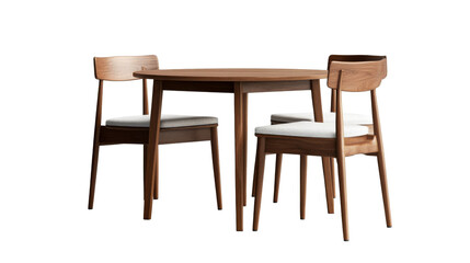 Round table and two chairs in the interior, cut out transparent