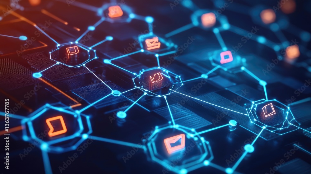 Poster tokenized digital assets with a futuristic blockchain-based transaction ledger and decentralized fin