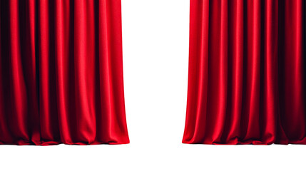 Elegant red curtains hanging against a transparent background