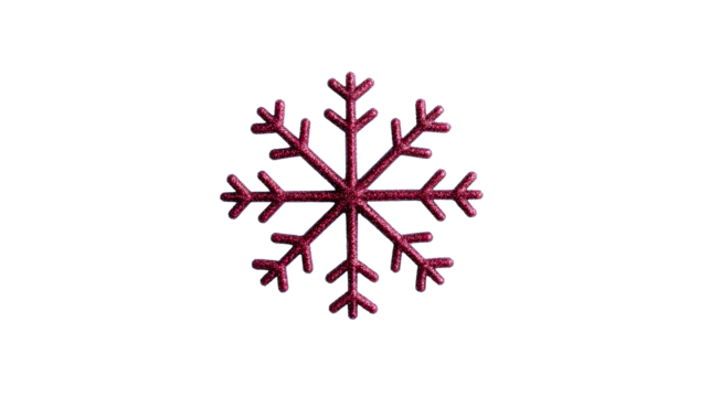Sparkling red snowflake decoration on black background, cut out transparent