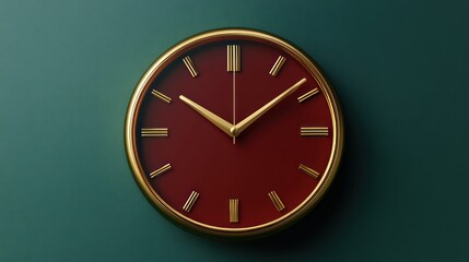 Red gold clock wall decor teal background