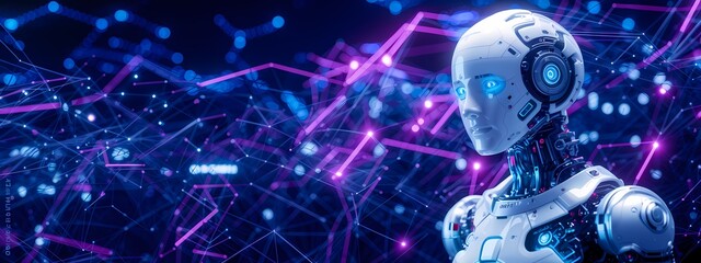 3D humanoid AI robot metaverse cyberspace digital world background revolution artificial intelligence automated digital technology industry 4.0, humanoid concept Neural Connections Cybernetic Networks