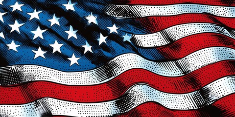 Dramatic Waving American Flag Patriotism Stars and Stripes Independence Day 4th of July Graphic