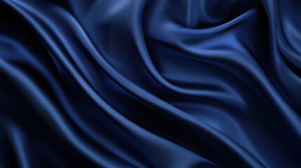 Obraz premium Navy blue silk satin. Dark elegant luxury abstract background with space for design. Shiny smooth fabric. Soft folds. Drapery. Color gradient. Lines. Wavy pattern.