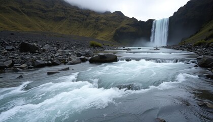 Waterfall cascading down mountainside
