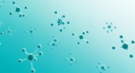 Floating Molecule Structures Abstract Scientific Visualization with Smooth Blue Gradient