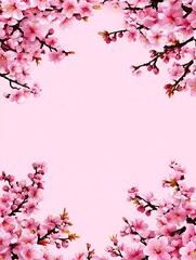 Fototapeta premium Floral Frame with Soft Pink Cherry Blossoms for Springtime Aesthetic