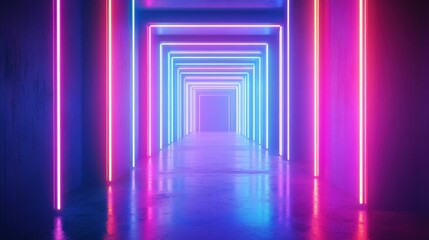 Fototapeta premium Neon glowing buliding sign, abstract background.