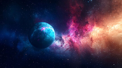 Colorful Nebula With Planet In Deep Space