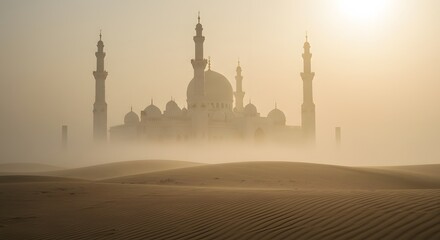 Mosque in Desert at Dawn