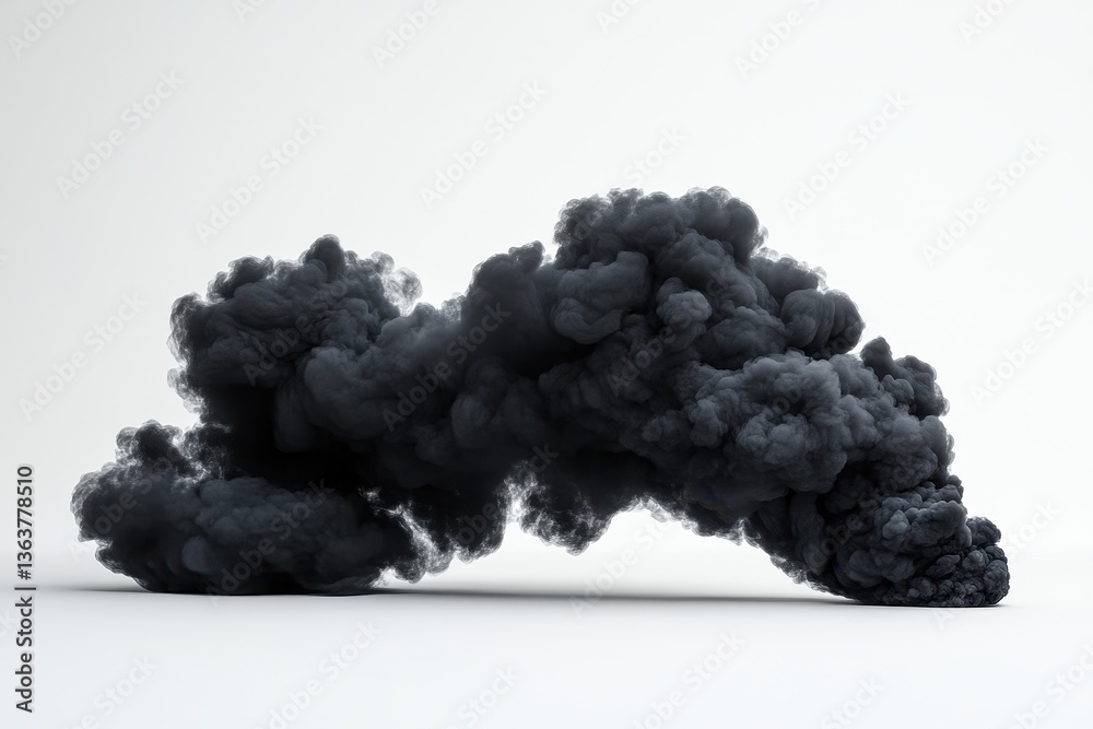 Aufkleber Dynamic display of black smoke contrasts strikingly against a white background, creating an atmospheric and captivating visual experience