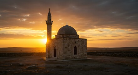 Small Mosque in Desert at Dusk