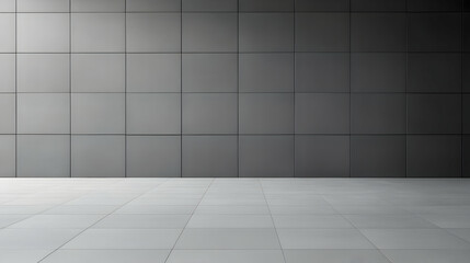 Monochrome Square Tiled Wall and Floor Creating Geometric Pattern with Subtle Light and Shadow