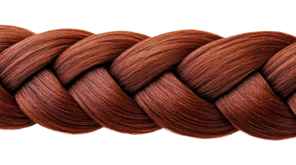 Auburn braid strands hair textured close up, cut out transparent