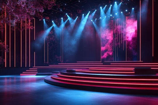 Innovative 3D stage design concept showcasing technology and artistic expression in a modern performance space
