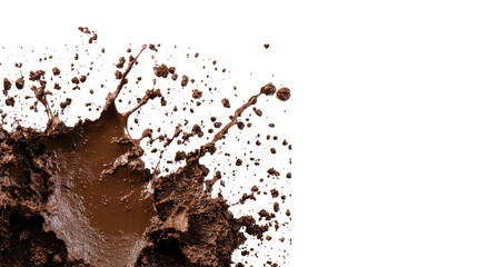 Mud splash motion with texture of earth on black background, cut out transparent