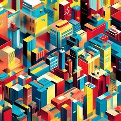 Vibrant Metropolis of Cubist Structures and Geometric Patterns in Abstract Digital Cityscape