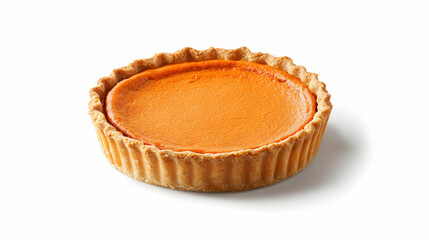Round Pumpkin Pie Tart With Golden Crust On White Background