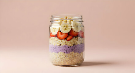 Layered Oatmeal Breakfast In A Jar With Fruit And Yogurt