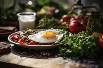 Close up of a protein breakfast in the real kitchen