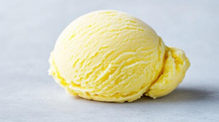 Creamy, yellow ice cream scoop.  Close-up, delicious, artisanal, and smooth texture
