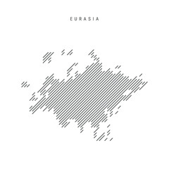 Eurasia map from pattern of black slanted parallel lines. Continent map with gray diagonal lines. Silhouette made of oblique hatching. Vector illustration isolated on white.