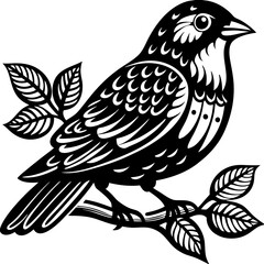 Naklejka premium A black vector illustration shows a cartoon bird with wings, a symbol of wild nature