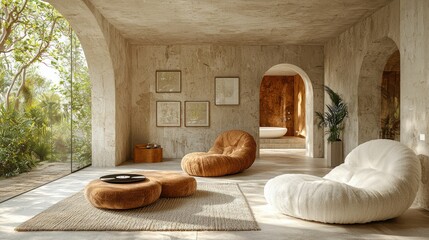 Serene Minimalist Living Room with Lush Garden View