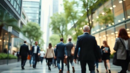 The concept of sustainability in business centers crowds of business people walking at a corporate o