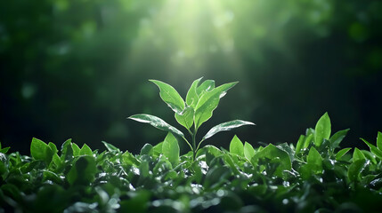 Emerging Plant In Lush Forest Under Sunlight