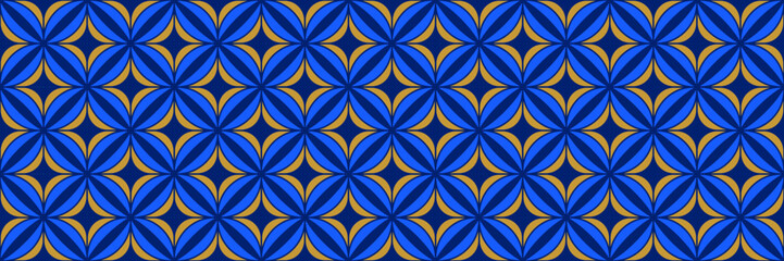 Seamless geometric pattern. Navy and gold abstract background for textile design, fabric swatch, scarf cloth, suit print template. Blue color masculine repeating wallpaper. Vector backdrop motif