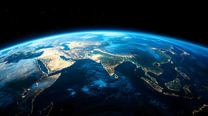 Obraz premium Earth At Night From Space With City Lights