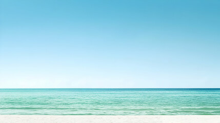 Fototapeta premium Peaceful Wide Beach Scene With Calm Water And Blue Sky